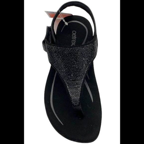 Aetrex Kelly Sparkle Orthotic Thong Sandal Black - Medium - Picture 2 of 3